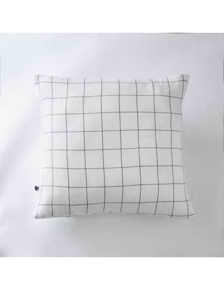 Taie d'oreiller Tissé-teint grands carreaux Déco "Gaïa Match" 60 x 60 cm Gaze de Coton l'Effet Papillon