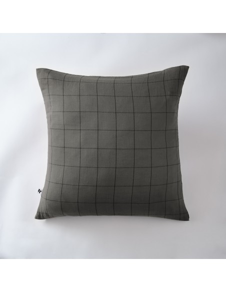 Taie d'oreiller Tissé-teint grands carreaux Déco "Gaïa Match" 60 x 60 cm Gaze de Coton l'Effet Papillon