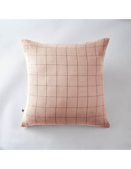 Taie d'oreiller Tissé-teint grands carreaux Déco "Gaïa Match" 60 x 60 cm Gaze de Coton l'Effet Papillon
