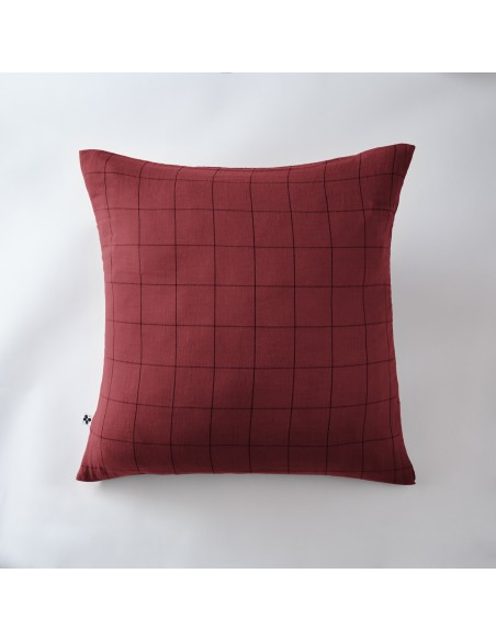 Taie d'oreiller Tissé-teint grands carreaux Déco "Gaïa Match" 60 x 60 cm Gaze de Coton l'Effet Papillon