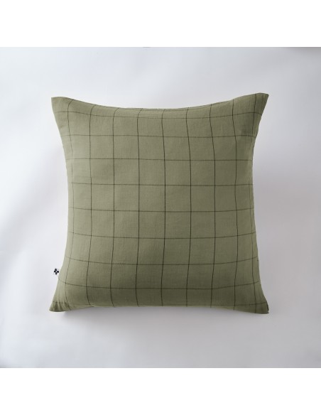 Taie d'oreiller Tissé-teint grands carreaux Déco "Gaïa Match" 60 x 60 cm Gaze de Coton l'Effet Papillon
