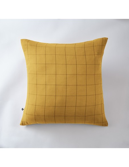 Taie d'oreiller Tissé-teint grands carreaux Déco "Gaïa Match" 60 x 60 cm Gaze de Coton l'Effet Papillon