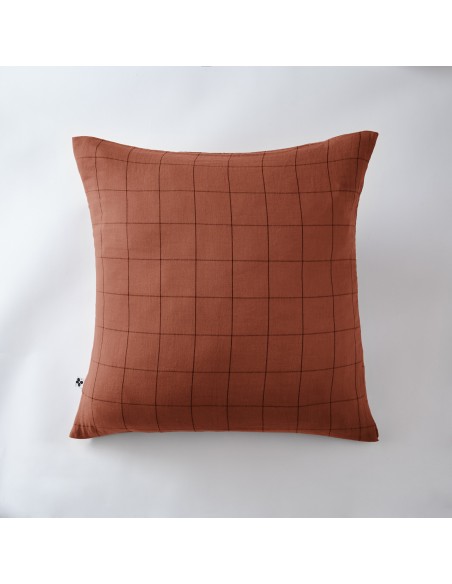 Taie d'oreiller Tissé-teint grands carreaux Déco "Gaïa Match" 60 x 60 cm Gaze de Coton l'Effet Papillon