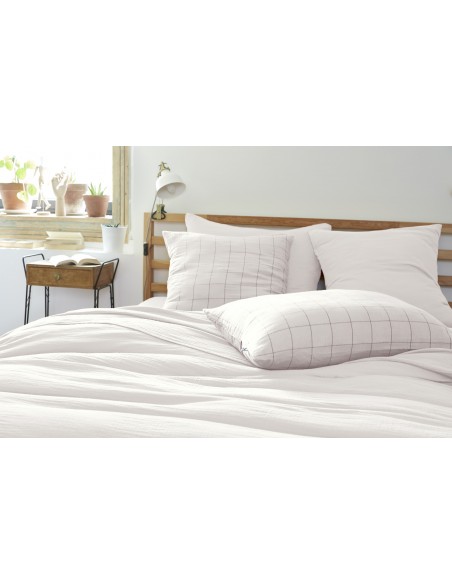 Taie d'oreiller Tissé-teint grands carreaux Déco "Gaïa Match" 60 x 60 cm Gaze de Coton l'Effet Papillon