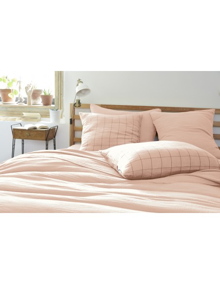 Taie d'oreiller Tissé-teint grands carreaux Déco "Gaïa Match" 50 x 70 cm Gaze de Coton l'Effet Papillon