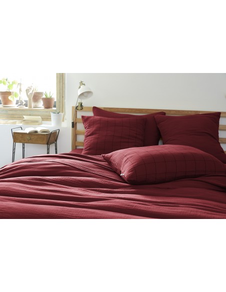 Taie d'oreiller Tissé-teint grands carreaux Déco "Gaïa Match" 50 x 70 cm Gaze de Coton l'Effet Papillon