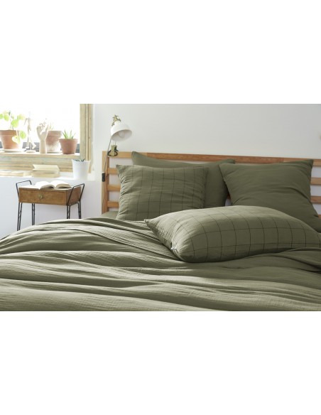 Taie d'oreiller Tissé-teint grands carreaux Déco "Gaïa Match" 50 x 70 cm Gaze de Coton l'Effet Papillon