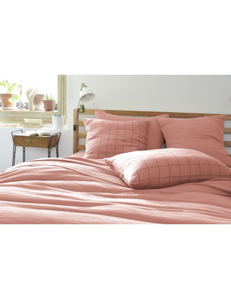 Taie d'oreiller Tissé-teint grands carreaux Déco "Gaïa Match" 50 x 70 cm Gaze de Coton l'Effet Papillon