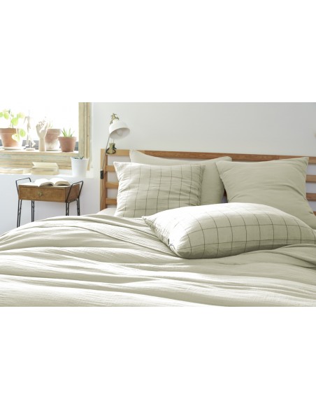 Taie d'oreiller Tissé-teint grands carreaux Déco "Gaïa Match" 50 x 70 cm Gaze de Coton l'Effet Papillon