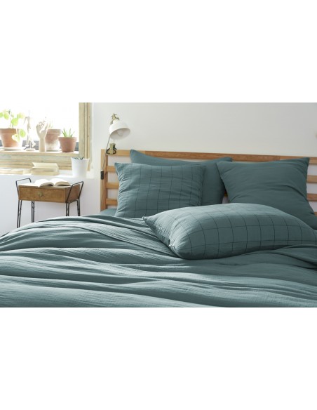 Taie d'oreiller Tissé-teint grands carreaux Déco "Gaïa Match" 50 x 70 cm Gaze de Coton l'Effet Papillon