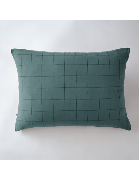 Taie d'oreiller Tissé-teint grands carreaux Déco "Gaïa Match" 50 x 70 cm Gaze de Coton l'Effet Papillon