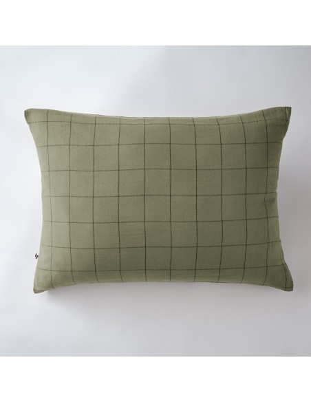 Taie d'oreiller Tissé-teint grands carreaux Déco "Gaïa Match" 50 x 70 cm Gaze de Coton l'Effet Papillon