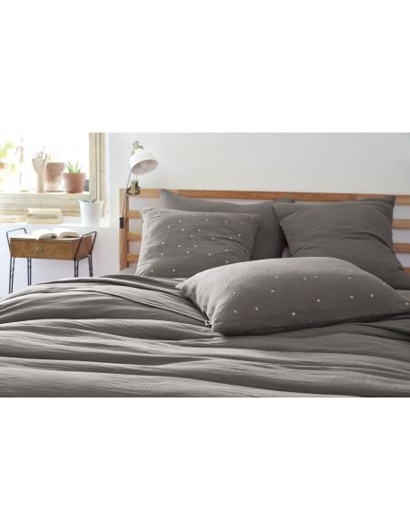 Taie d'oreiller Pois Doré Déco "Gaïa Chic" 60 x 60 cm Gaze de Coton l'Effet Papillon