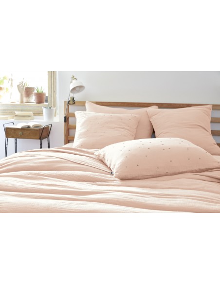 Taie d'oreiller Pois Doré Déco "Gaïa Chic" 60 x 60 cm Gaze de Coton l'Effet Papillon