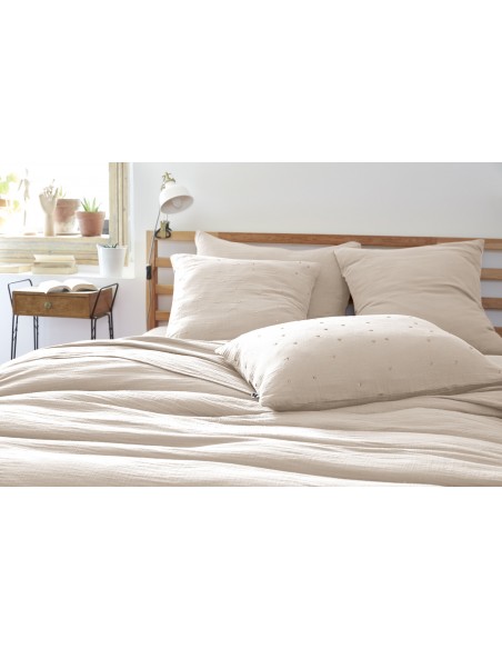 Taie d'oreiller Pois Doré Déco "Gaïa Chic" 60 x 60 cm Gaze de Coton l'Effet Papillon