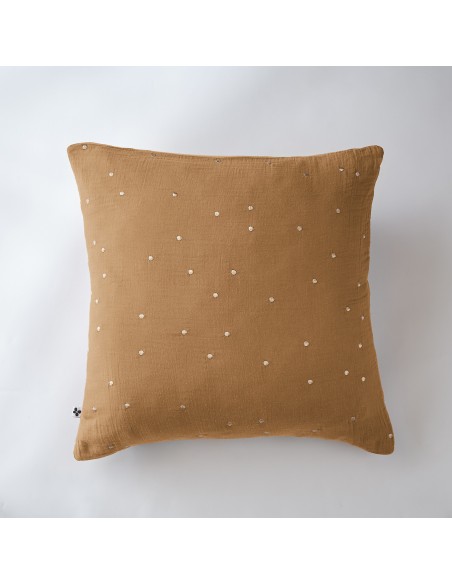 Taie d'oreiller Pois Doré Déco "Gaïa Chic" 60 x 60 cm Gaze de Coton l'Effet Papillon