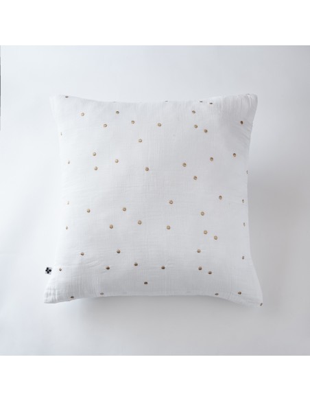 Taie d'oreiller Pois Doré Déco "Gaïa Chic" 60 x 60 cm Gaze de Coton l'Effet Papillon