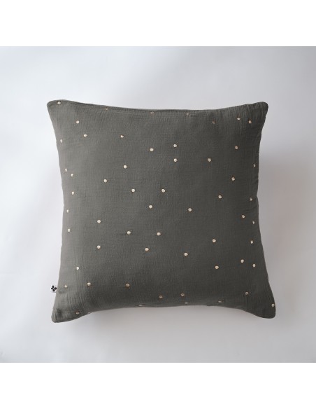Taie d'oreiller Pois Doré Déco "Gaïa Chic" 60 x 60 cm Gaze de Coton l'Effet Papillon