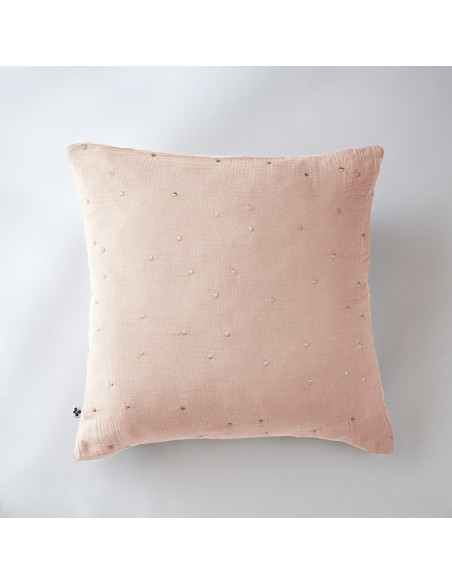 Taie d'oreiller Pois Doré Déco "Gaïa Chic" 60 x 60 cm Gaze de Coton l'Effet Papillon