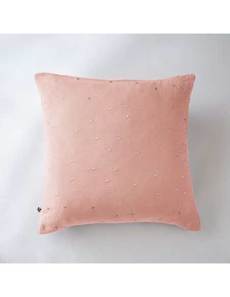 Taie d'oreiller Pois Doré Déco "Gaïa Chic" 60 x 60 cm Gaze de Coton l'Effet Papillon