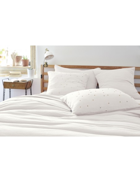 Taie d'oreiller Pois Doré Déco "Gaïa Chic" 60 x 60 cm Gaze de Coton l'Effet Papillon