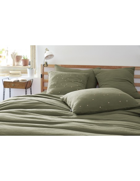 Taie d'oreiller Pois Doré Déco "Gaïa Chic" 50 x 70 cm Gaze de Coton l'Effet Papillon