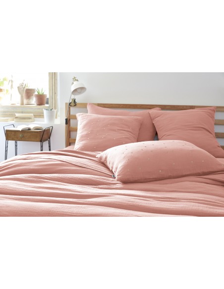 Taie d'oreiller Pois Doré Déco "Gaïa Chic" 50 x 70 cm Gaze de Coton l'Effet Papillon