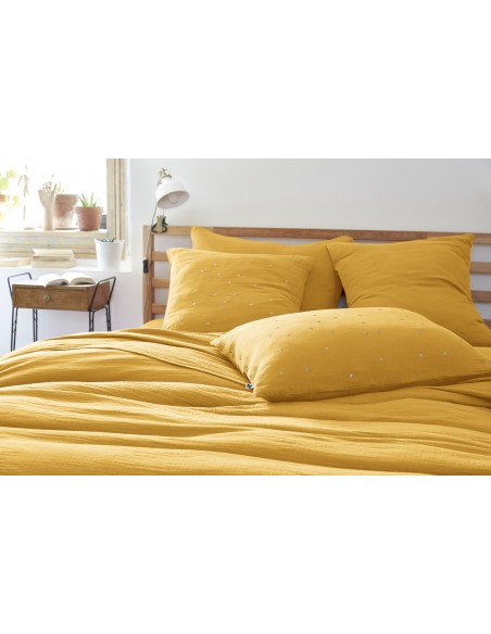 Taie d'oreiller Pois Doré Déco "Gaïa Chic" 50 x 70 cm Gaze de Coton l'Effet Papillon