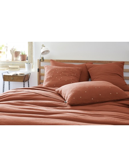 Taie d'oreiller Pois Doré Déco "Gaïa Chic" 50 x 70 cm Gaze de Coton l'Effet Papillon