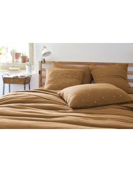 Taie d'oreiller Pois Doré Déco "Gaïa Chic" 50 x 70 cm Gaze de Coton l'Effet Papillon