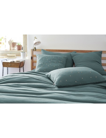 Taie d'oreiller Pois Doré Déco "Gaïa Chic" 50 x 70 cm Gaze de Coton l'Effet Papillon