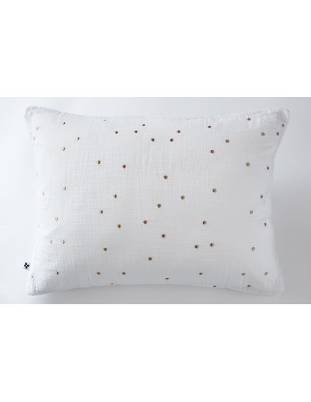 Taie d'oreiller Pois Doré Déco "Gaïa Chic" 50 x 70 cm Gaze de Coton l'Effet Papillon