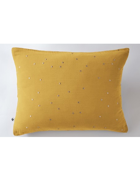 Taie d'oreiller Pois Doré Déco "Gaïa Chic" 50 x 70 cm Gaze de Coton l'Effet Papillon