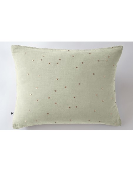 Taie d'oreiller Pois Doré Déco "Gaïa Chic" 50 x 70 cm Gaze de Coton l'Effet Papillon