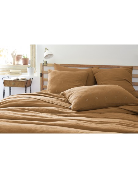 Taie d'oreiller Brodée Déco "Gaïa Boho" 60 x 60 cm Gaze de Coton l'Effet Papillon