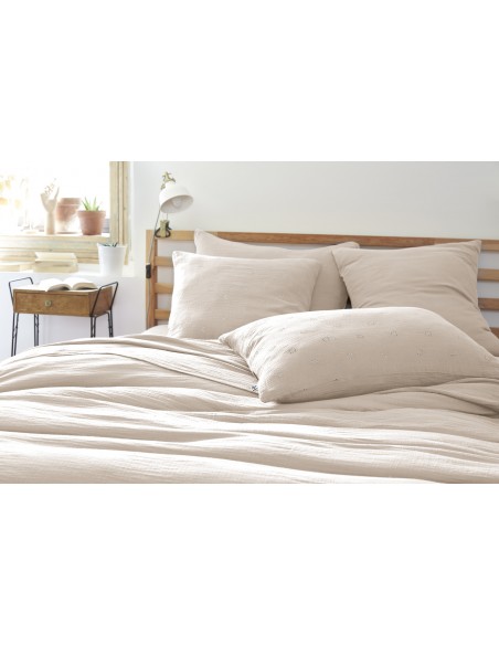 Taie d'oreiller Brodée Déco "Gaïa Boho" 60 x 60 cm Gaze de Coton l'Effet Papillon