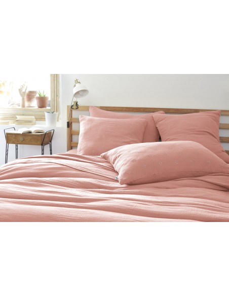 Taie d'oreiller Brodée Déco "Gaïa Boho" 60 x 60 cm Gaze de Coton l'Effet Papillon