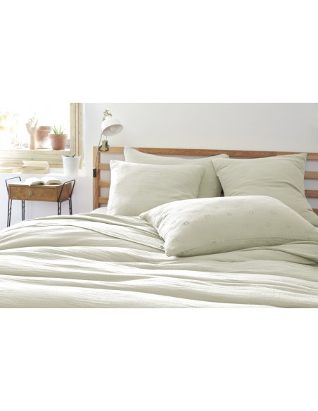 Taie d'oreiller Brodée Déco "Gaïa Boho" 60 x 60 cm Gaze de Coton l'Effet Papillon