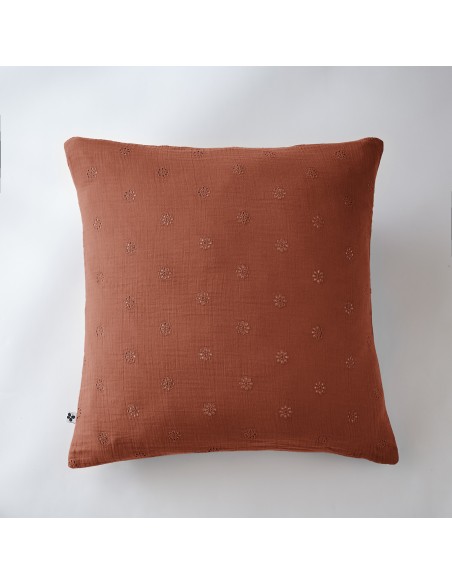 Taie d'oreiller Brodée Déco "Gaïa Boho" 60 x 60 cm Gaze de Coton l'Effet Papillon