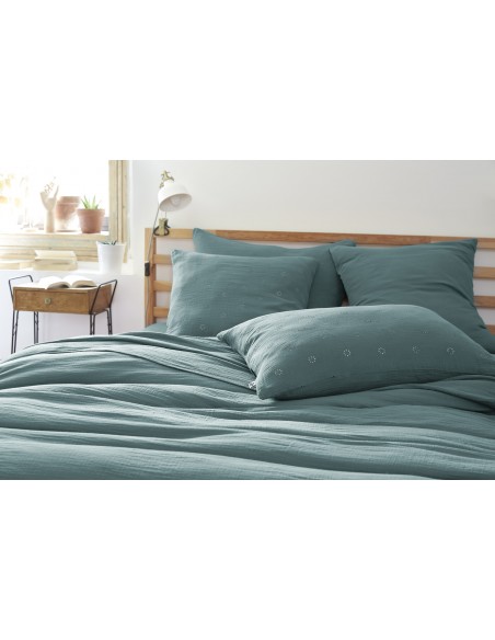 Taie d'oreiller Brodée Déco "Gaïa Boho" 50 x 70 cm Gaze de Coton l'Effet Papillon