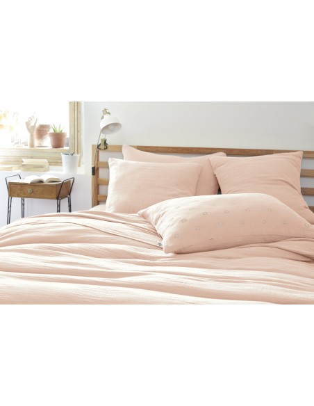 Taie d'oreiller Brodée Déco "Gaïa Boho" 50 x 70 cm Gaze de Coton l'Effet Papillon