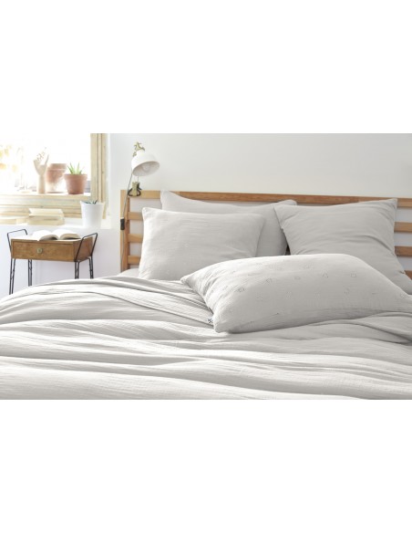 Taie d'oreiller Brodée Déco "Gaïa Boho" 50 x 70 cm Gaze de Coton l'Effet Papillon