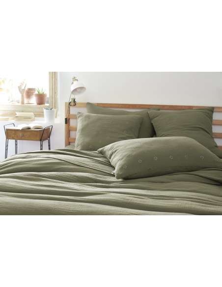 Taie d'oreiller Brodée Déco "Gaïa Boho" 50 x 70 cm Gaze de Coton l'Effet Papillon