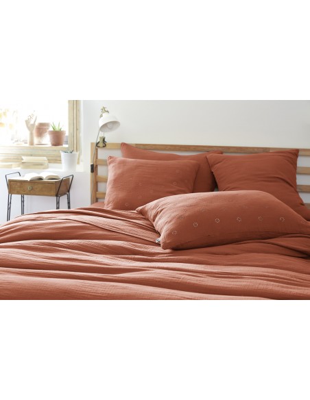 Taie d'oreiller Brodée Déco "Gaïa Boho" 50 x 70 cm Gaze de Coton l'Effet Papillon