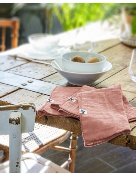 Lot de 3 serviettes de table "Gaïa" 40 x 40 cm Gaze de Coton l'Effet Papillon