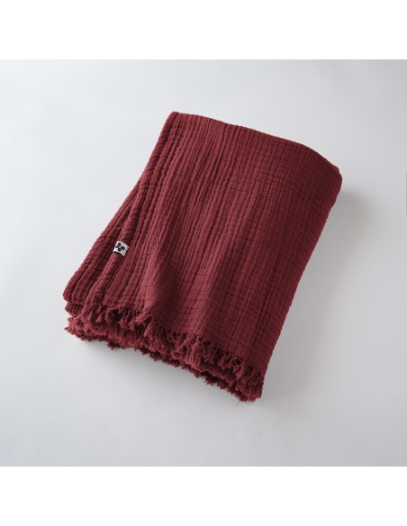 Plaid à franges "Gaïa" 130 x 160 cm Gaze de Coton l'Effet Papillon