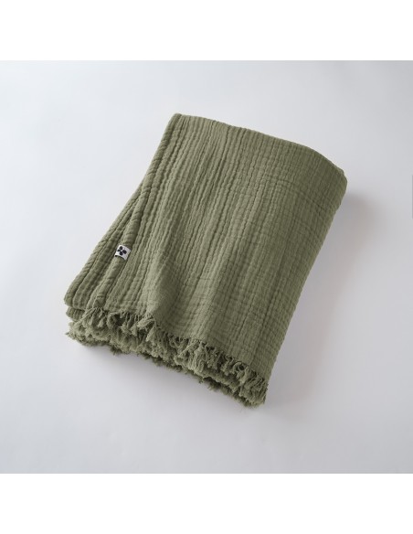 Plaid à franges "Gaïa" 130 x 160 cm Gaze de Coton l'Effet Papillon