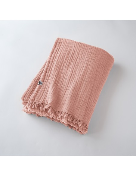 Plaid à franges "Gaïa" 130 x 160 cm Gaze de Coton l'Effet Papillon