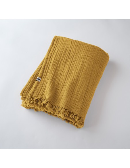 Plaid à franges "Gaïa" 130 x 160 cm Gaze de Coton l'Effet Papillon