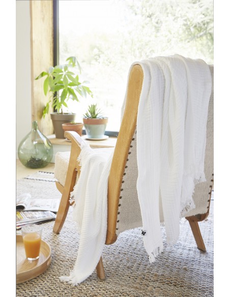 Plaid à franges "Gaïa" 130 x 160 cm Gaze de Coton l'Effet Papillon